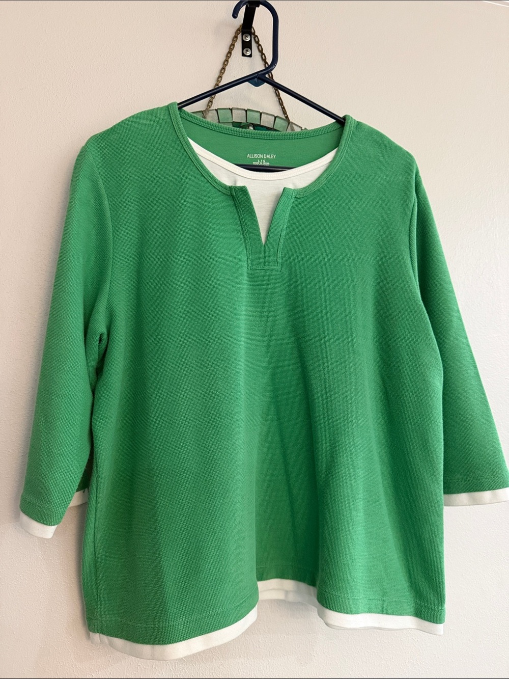 Allison Daley Green Pullover Blouse with White Trim